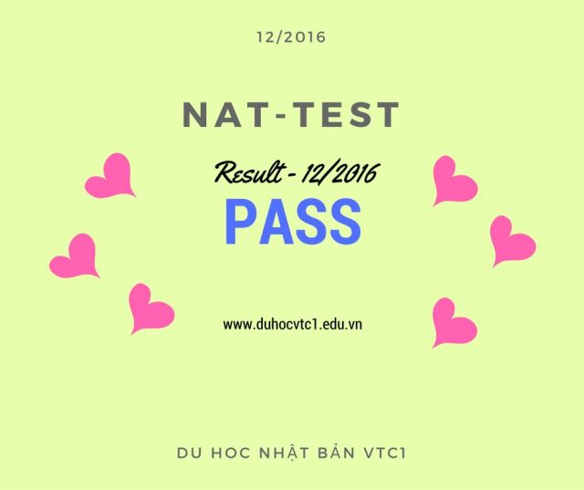 Danh sách các bạn du học sinh Nhật Bản đỗ kỳ thi Nat-test tháng 12/2016